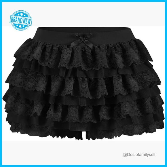 Y2K Lace Ruffle Bloomer Shorts Lolita Style Sweet Pettipants Elastic Waist